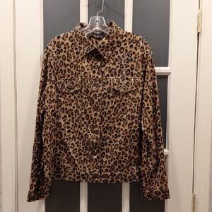 "Elementz" Womens Sz. 1X, Shiny Leopard Print, Button Down Shirt 24in p2p, 23in.